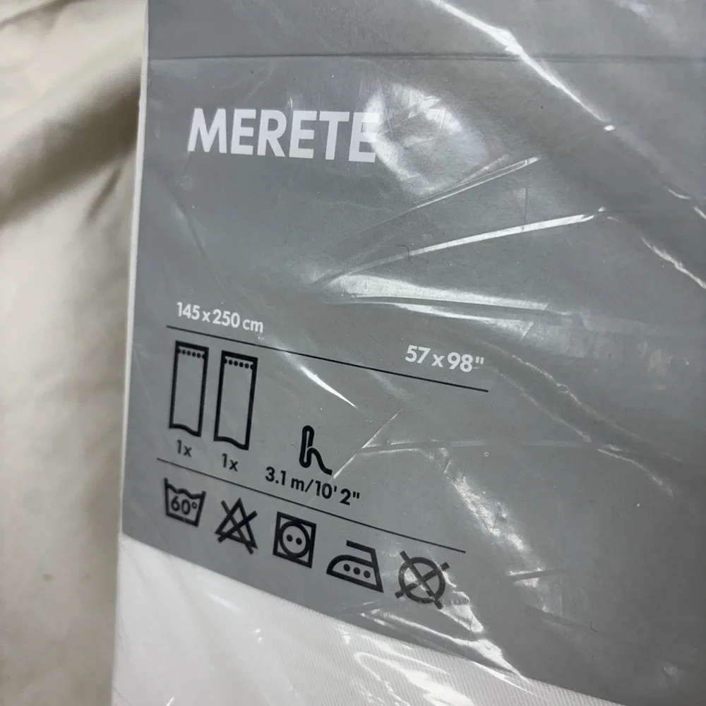 NWT IKEA Merete Curtains room darkening curtain pair 57”x98” off white cotton